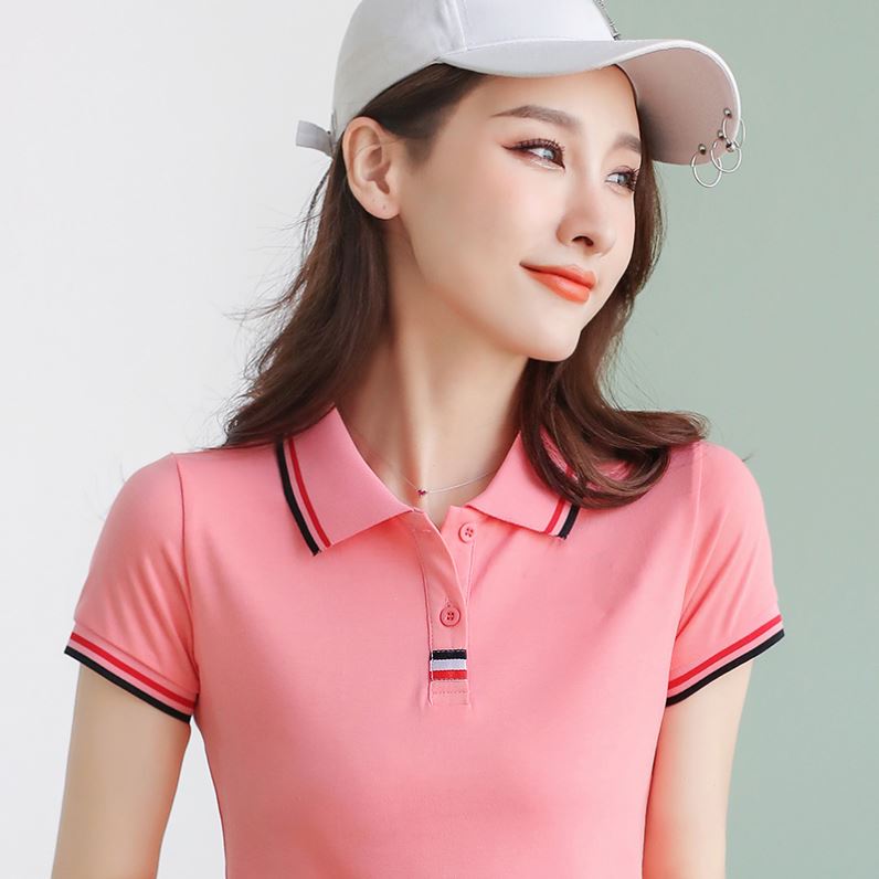 有翻领POLO衫女带领短袖上衣职业工作服夏定制广告印LOGO运动T恤