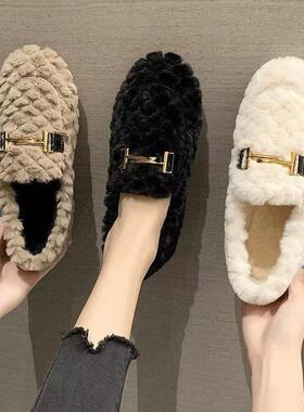 2024新款外穿百搭平底保暖加绒一脚蹬懒人家居鞋子冬季女士棉鞋