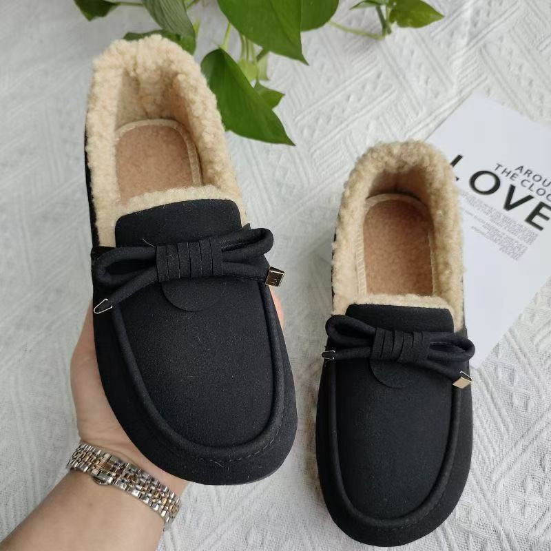 豆豆秋冬季加绒毛毛妈妈一脚蹬新款百搭外穿平底软底防滑耐磨棉鞋