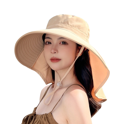 夏季女海边遮脸披肩大檐防晒帽子