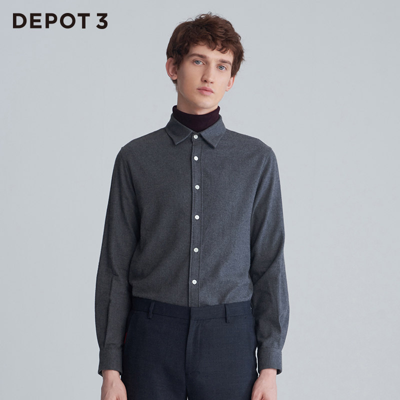 depot3男装衬衫设计品牌经典磨毛进口日本长绒棉保暖长袖衬衫通勤