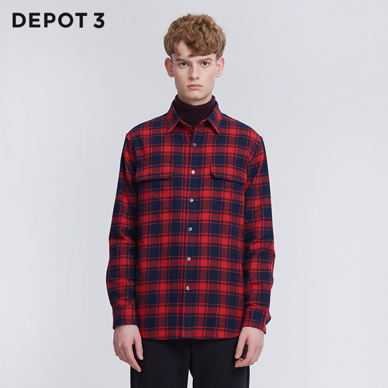 depot3 男装衬衫 原创设计品牌长绒棉磨毛复古格子长袖衬衫