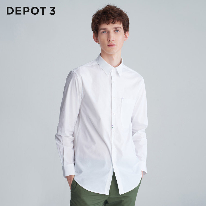 depot3 男装衬衫 原创设计品牌时尚休闲撞色车线口袋长袖衬衫