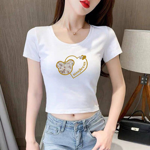 显瘦短款 螺纹棉短袖 小个子百搭上衣棉 修身 圆领小衫 t恤女夏季 新款