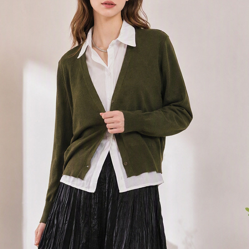 时髦简约叠穿毛衣假两件套女 秋冬新款温柔韩系长袖羊毛开衫上衣