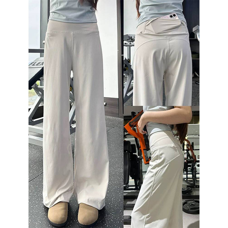 米白色防晒阔腿裤女夏季新款高腰宽松直筒休闲垂感健身瑜伽运动裤