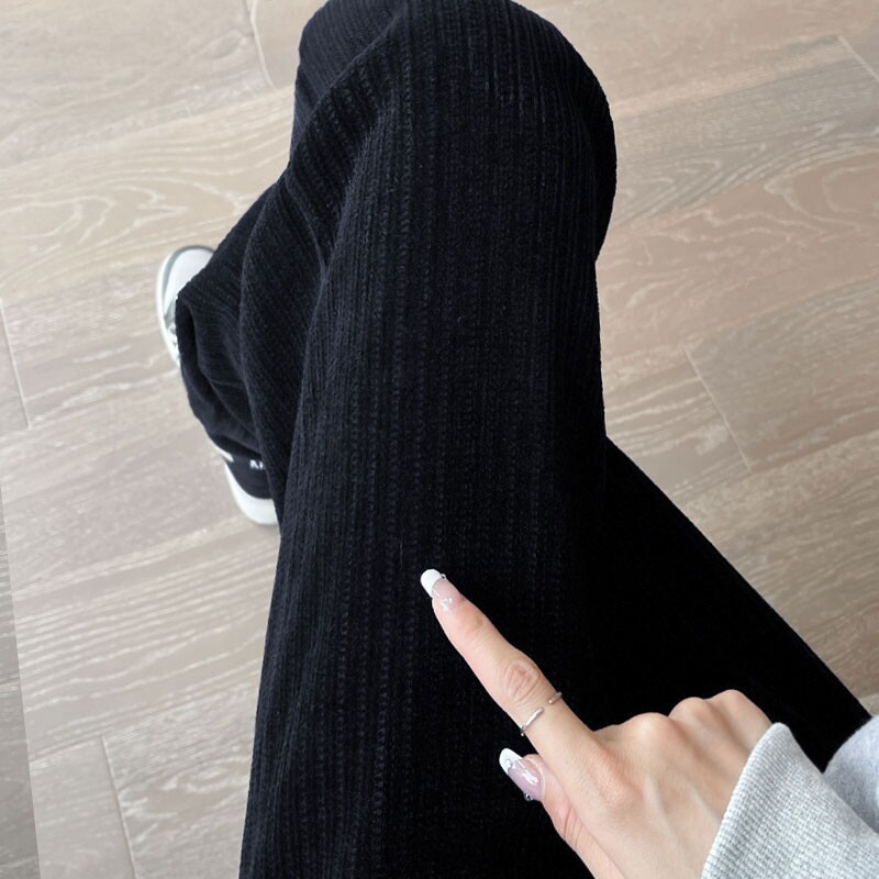 雪尼尔阔腿裤女裤2026新款加绒加厚休闲黑色直筒秋冬季灯芯绒裤子