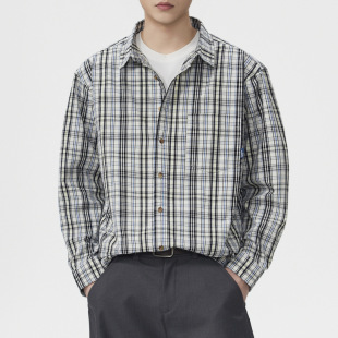 衬衫 2026春秋季 复古格子长袖 美式 男宽松百搭休闲衬衣男 新款