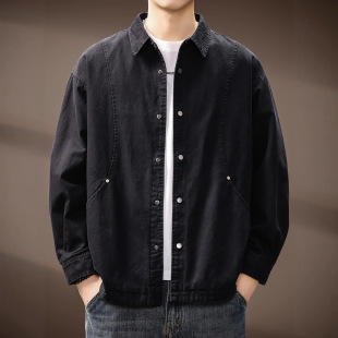 宽松休闲日系工装 高端美式 新款 秋季 夹克 复古重磅水洗外套男士