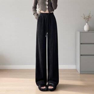 灯芯绒裤子女2026新款秋冬季黑色加绒直筒休闲裤小个子宽松阔腿裤
