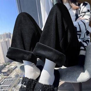 阔腿裤女秋冬2026新款黑色高腰垂感直筒休闲小个子窄版灯芯绒裤子