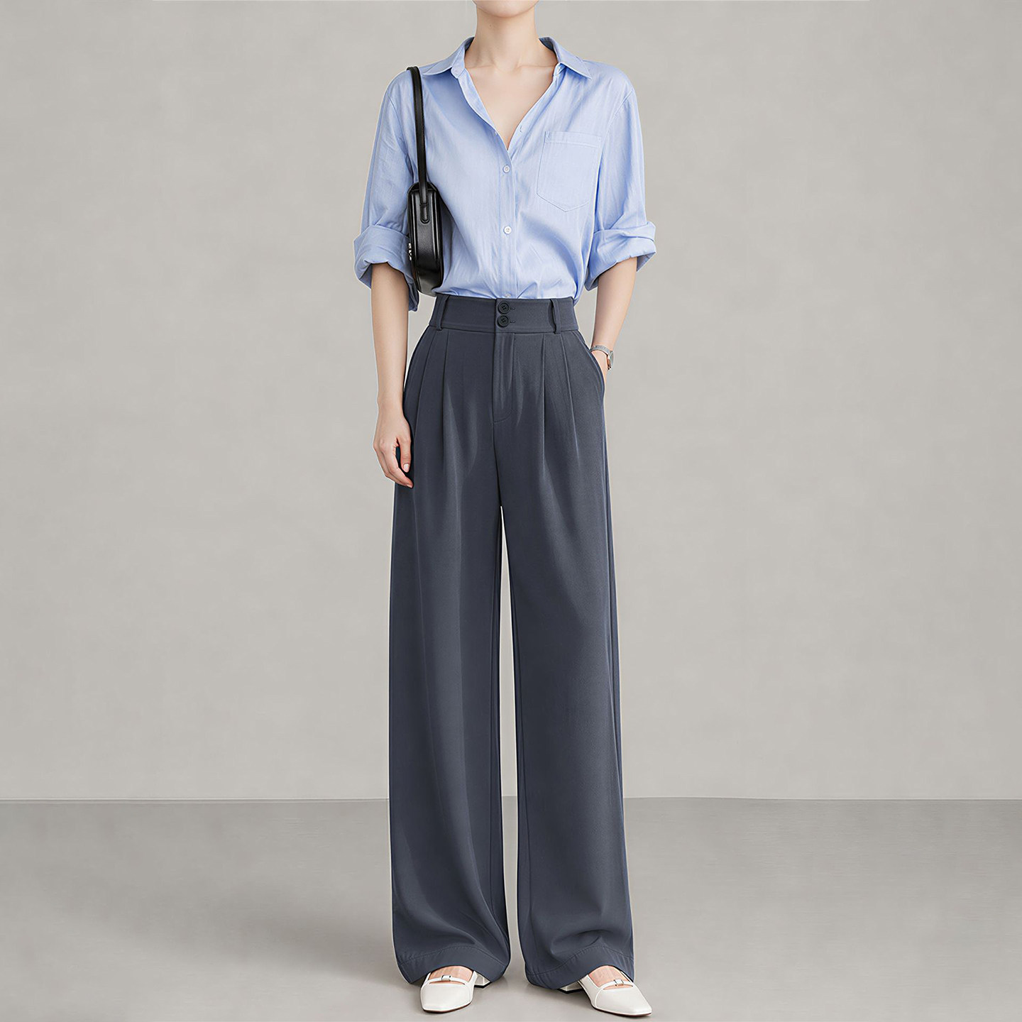 通勤夏季灰色西装裤女2026新款面试工装职业西裤垂感直筒休闲长裤
