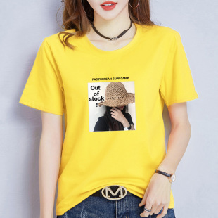 现货 t恤女宽松休闲套头上衣原宿风打底衫 夏季 印花短袖 潮 新款