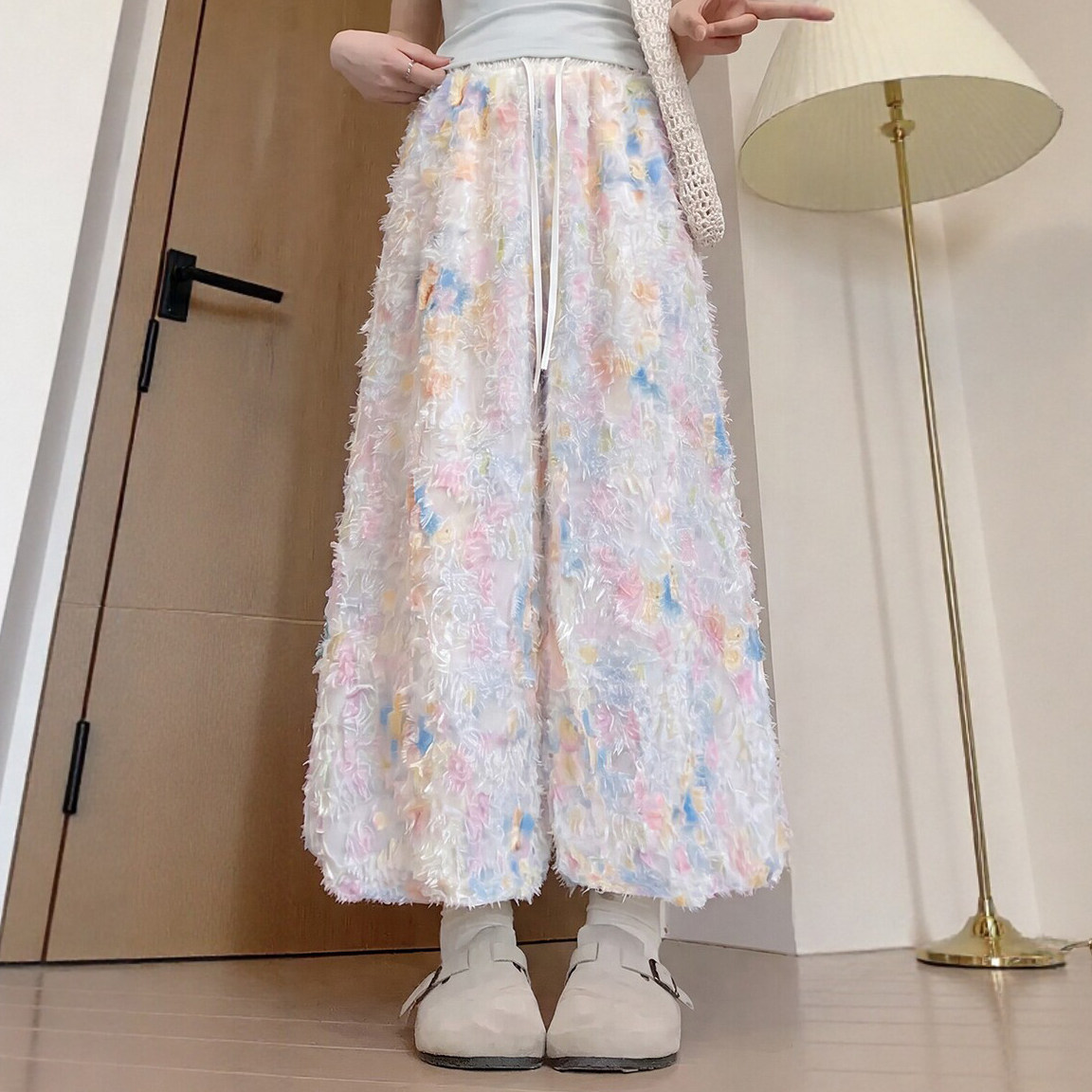 碎花蕾丝花苞裙裤女夏季薄款小个子灯笼裤九分宽松垂感休闲阔腿裤