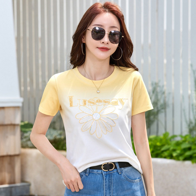 528【现货】韩国潮牌短袖三花小雏菊腊肠狗金高银同款T恤女宽松T