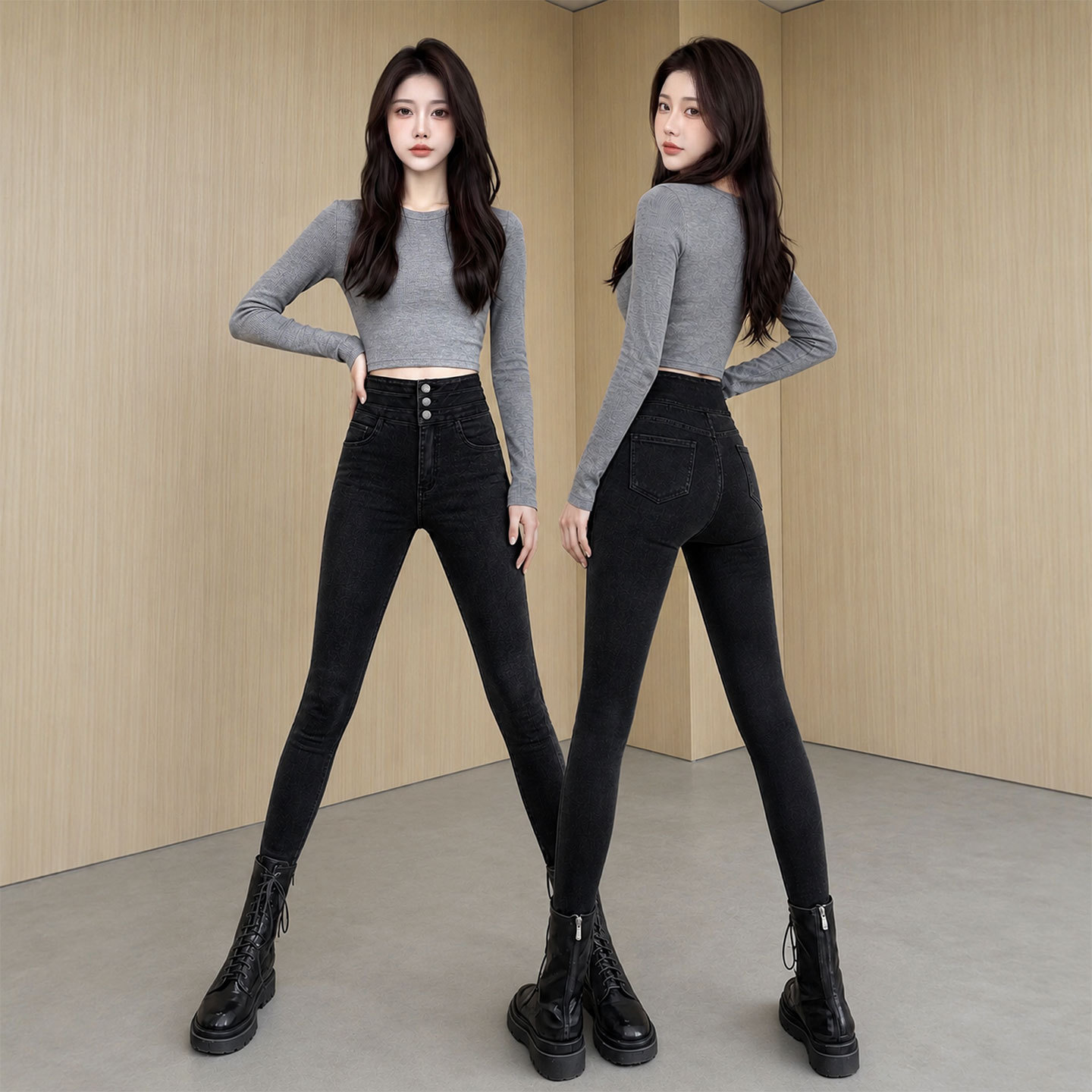 黑色雪花打底裤女秋季2026新款高腰弹力显瘦紧身铅笔裤小脚小黑裤