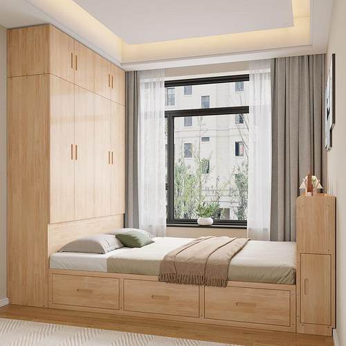 定制衣柜床一体带床头榻榻米高箱气压储物床多功能收纳柜实木地台