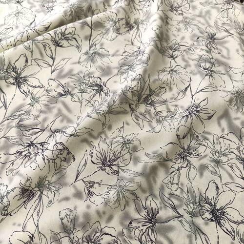 四面弹布料（不含棉）手感绵软浅米黄底阴影花连衣裙裤子服装面料