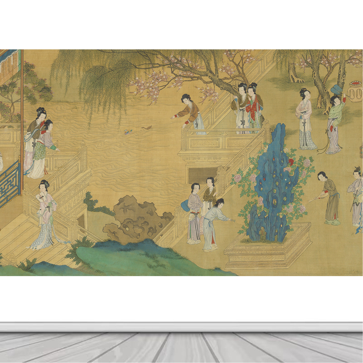百美图宫廷仕女图宋代美学自粘山水画书房沙发背景墙贴客厅装饰画