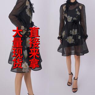 外贸独立站新品 欧美风立体花朵系带印花短裙优雅甜美连衣裙女