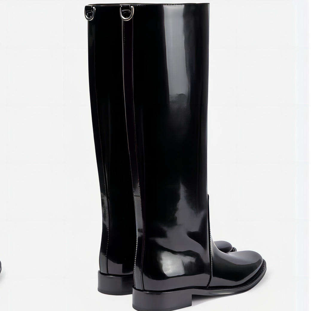 欧美外贸舒适大筒围漆皮骑士套筒女靴35-44码大码时装靴PU