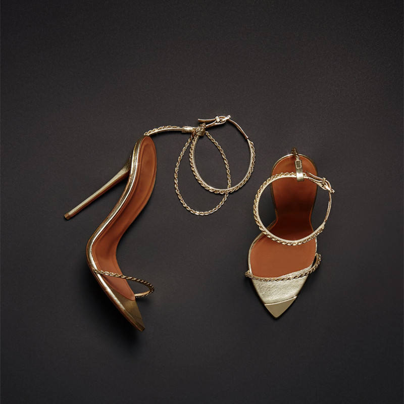 欧美时装凉鞋尖头脚裸链条细跟女鞋 高跟鞋大码sandals heels