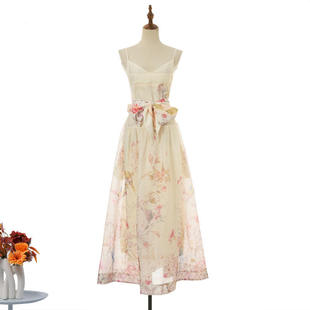 2026高定度假修身 型高腰蓬蓬吊带印花中长连衣裙女高领休闲 版