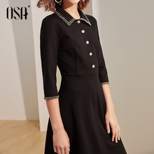 复古收腰a字裙流行 OSA欧莎小香风连衣裙2019新款 秋赫本小黑裙法式