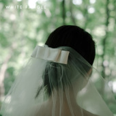 WHITE 缎面蝴蝶结头纱新娘婚礼领证旅拍写真户外仪式 FANGLE 甜茶