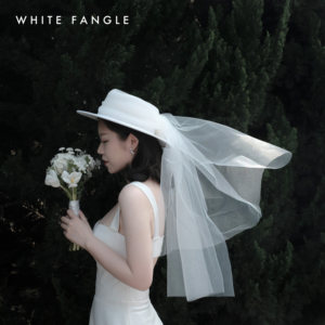 WHITE FANGLE 礼帽头纱FRESSANGE头纱 复古羊毛呢 旅拍轻婚纱写真