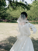 云屿 WHITE FANGLE 缎边马毛线条短头纱领证婚礼新娘备婚复古旅拍