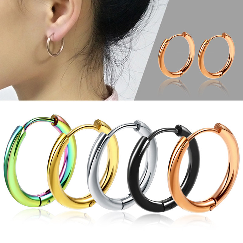 包邮医用不锈钢嘻哈男士耳环耳扣圆形韩版耳钉明星同款百搭防过敏