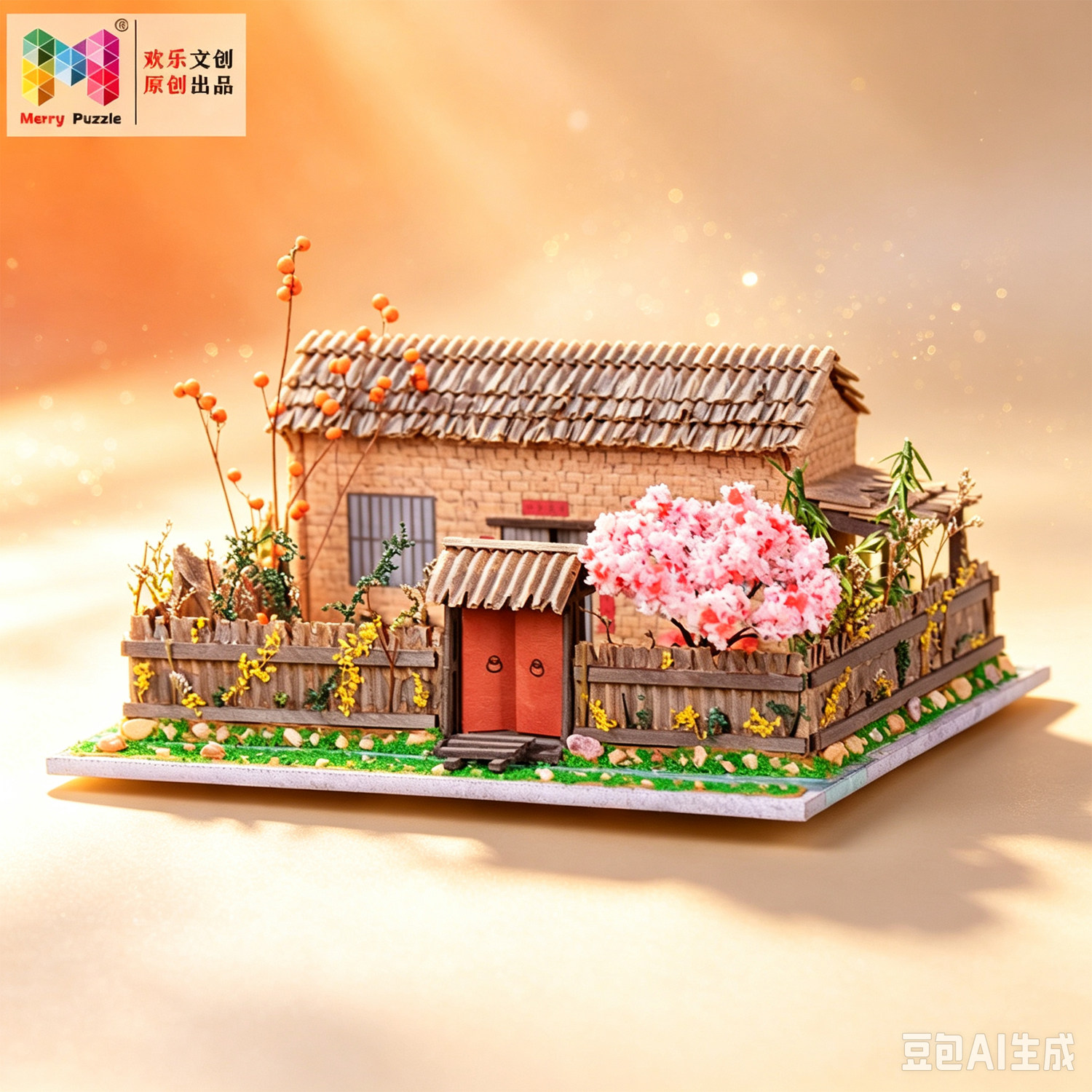 农家小院土坯房拼装微缩模型