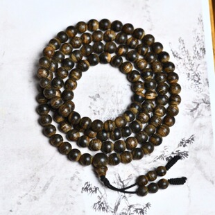 收藏级正品天然野沉水级奇楠文莱黑棋楠沉香手串108颗佛珠念珠7mm