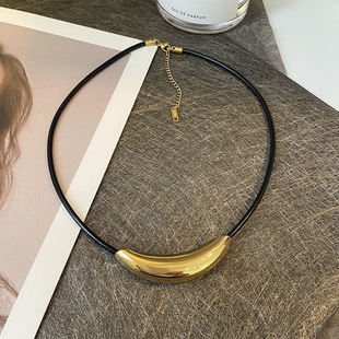 钛钢皮绳项链女2023新款颈链金属风弧形弯管小众设计感项圈街拍