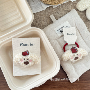 新款 卡通可爱苹果小狗女童百搭侧边夹毛绒立体发圈扎头发女孩发饰