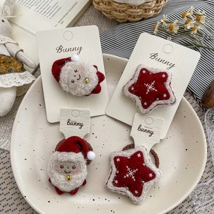 韩版 毛绒星星儿童发圈可爱圣诞老人发夹宝宝扎头发发饰 秋冬新款