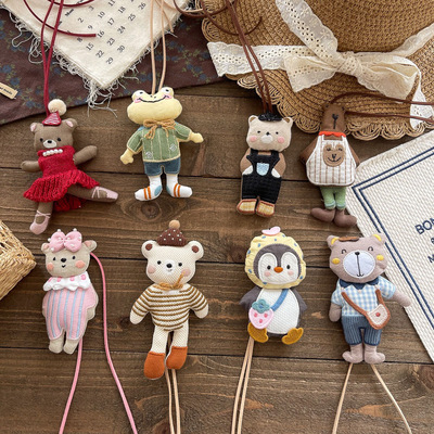 韩国新款卡通充棉布艺兔子小熊青蛙儿童项链 童趣卡通挂件配饰