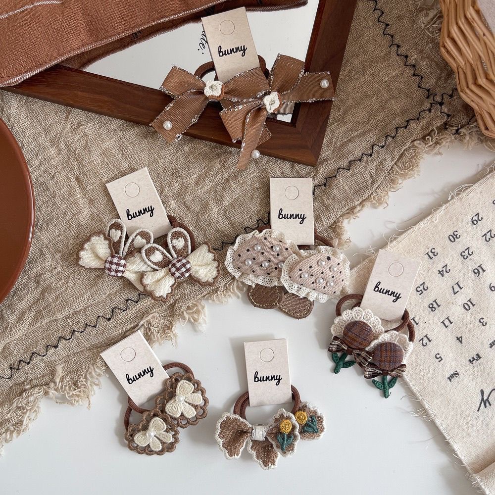 新款咖色系太阳花蘑菇儿童皮筋蝴蝶结高弹力不伤发圈马尾发绳头饰