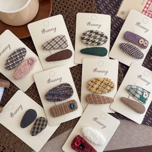 新款韩系布艺格纹发夹可爱女童纯色碎发BB夹刘海侧边夹头饰品