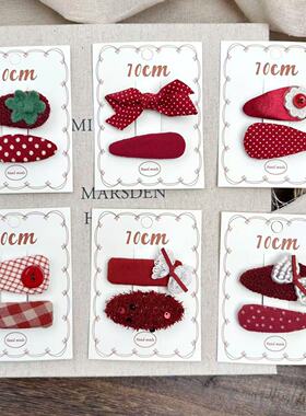 韩版女童新年头饰红色系花朵儿童发夹刘海夹可爱宝宝蝴蝶结BB夹