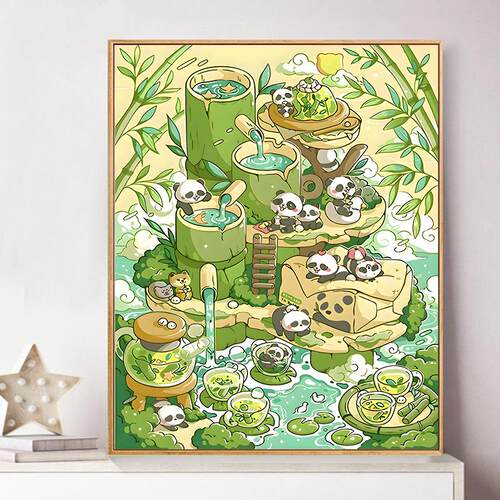 熊猫乐园数字油画新款挂画油彩画diy填色礼物手工高级感丙烯画