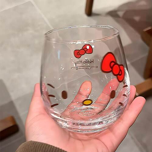 Kitty玻璃水杯可爱chiikawa牛奶杯女高颜值家用饮料果汁杯耐高温