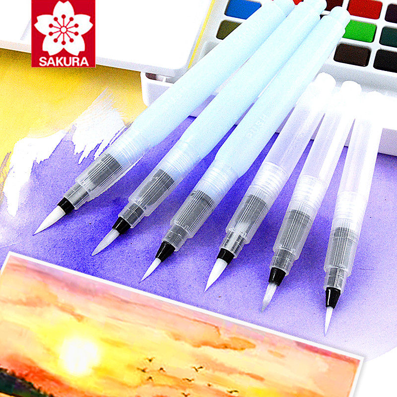 美术生专用固体水彩颜料水笔旅行便携水彩笔尼龙毛水粉笔软头空管画笔