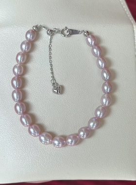 竺玥·仙女粉紫极光镜面胖米珠手链天然淡水珍珠s925纯银设计感女