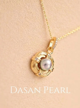 大叁  十字教堂  海水真多麻6-7mm珍珠纯银镀金复古吊坠vintage风