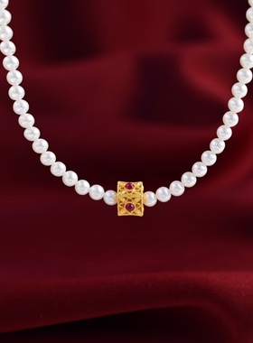 《珠宝盒》天然淡水珍珠项链强光近正圆创意款S925银小方盒转运珠