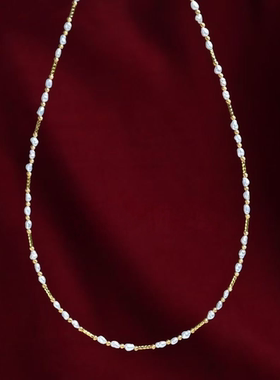 竺玥 鎏金岁月s925银淡水keshi珍珠项链小众设计感高级轻奢锁骨链