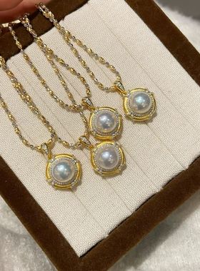 竺玥·海岛月光 精工银极光镜面正圆珍珠双色吊坠Vintage复古吊坠