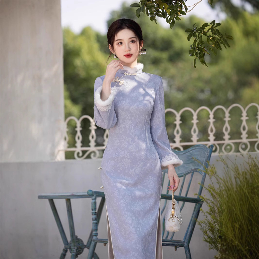 苏州旗袍秋冬季加毛加厚旗袍女